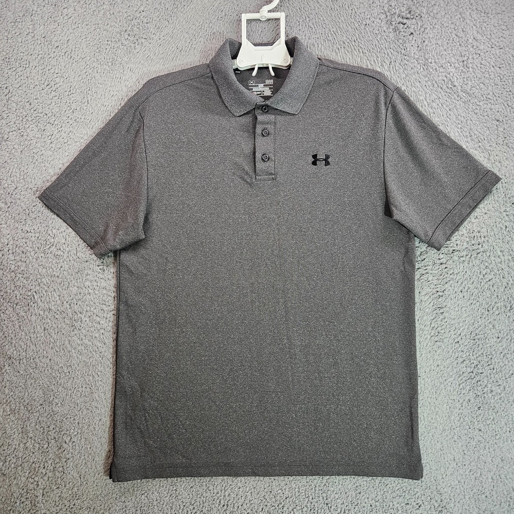 Under Armour Polo Shirt Men Large Loose Heat Gear Short Sleeve Gray - EUC